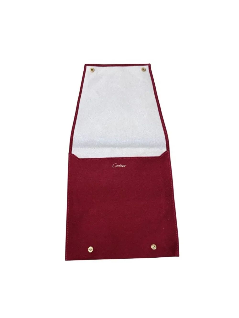 Cartier Red Suede Snap Closure Jewelry Travel Pouch Case Made In Spain